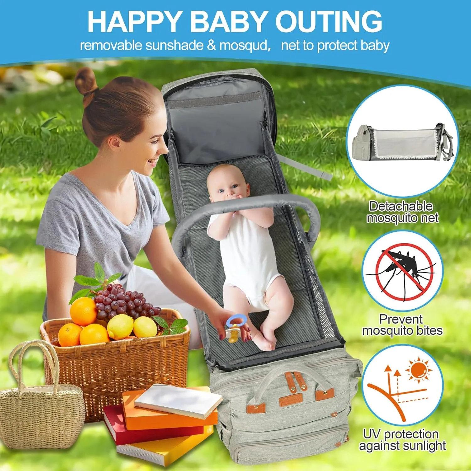 large diaper bag backpack，baby bag with changing station for Boys Girls，Multifunctional Diaper Bag，Mommy Bag With USB Charging Port（grey）