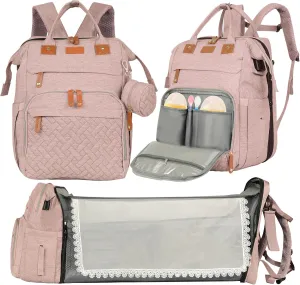 large diaper bag backpack，baby bag with changing station for Boys Girls，Multifunctional Diaper Bag，Mommy Bag With USB Charging Port（Pink）
