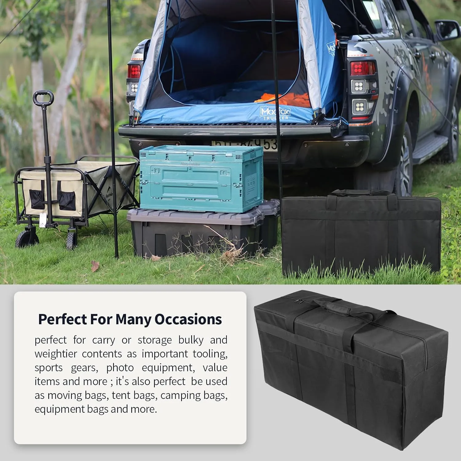 Large Duffle Bag Foldable Storage Bag Heavy Duty Sports Duffel Bag for Travel, Camping, Moving, Storage and More (100L Black)