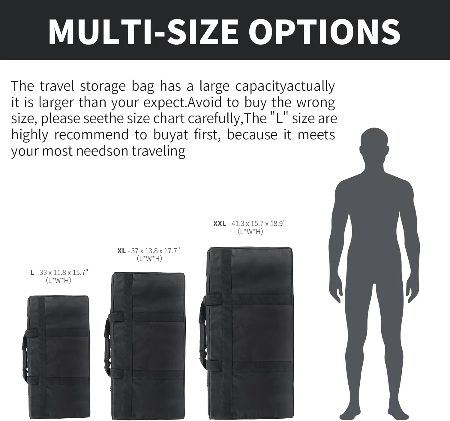 Large Duffle Bag Foldable Storage Bag Heavy Duty Sports Duffel Bag for Travel, Camping, Moving, Storage and More (100L Black)