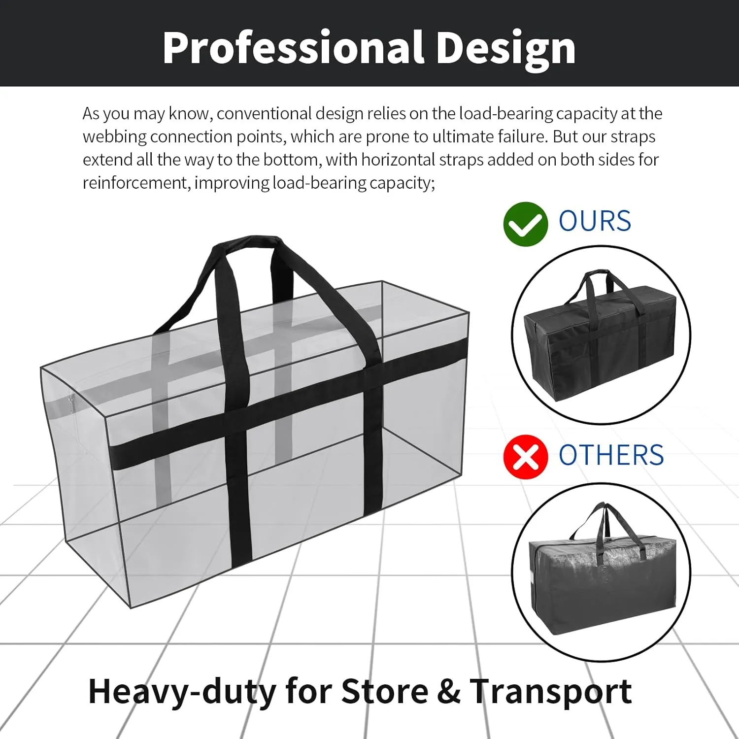 Large Duffle Bag Foldable Storage Bag Heavy Duty Sports Duffel Bag for Travel, Camping, Moving, Storage and More (100L Black)