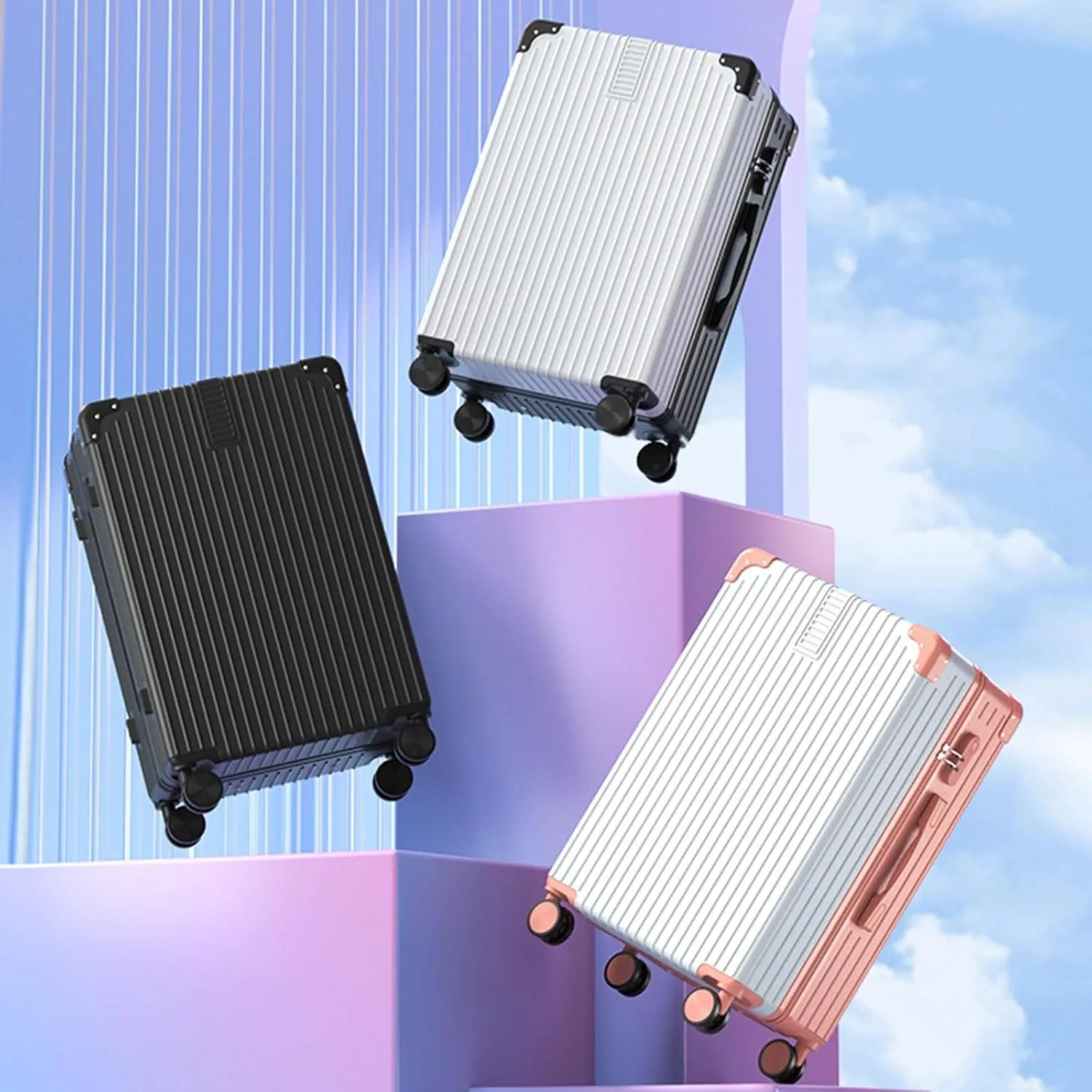 Large Luggage, Trolley Case With Spinner Wheels, Anti-theft, Anti-pick Combination Lock, Not Easy To Deform (Color : 20, Size : Black White)