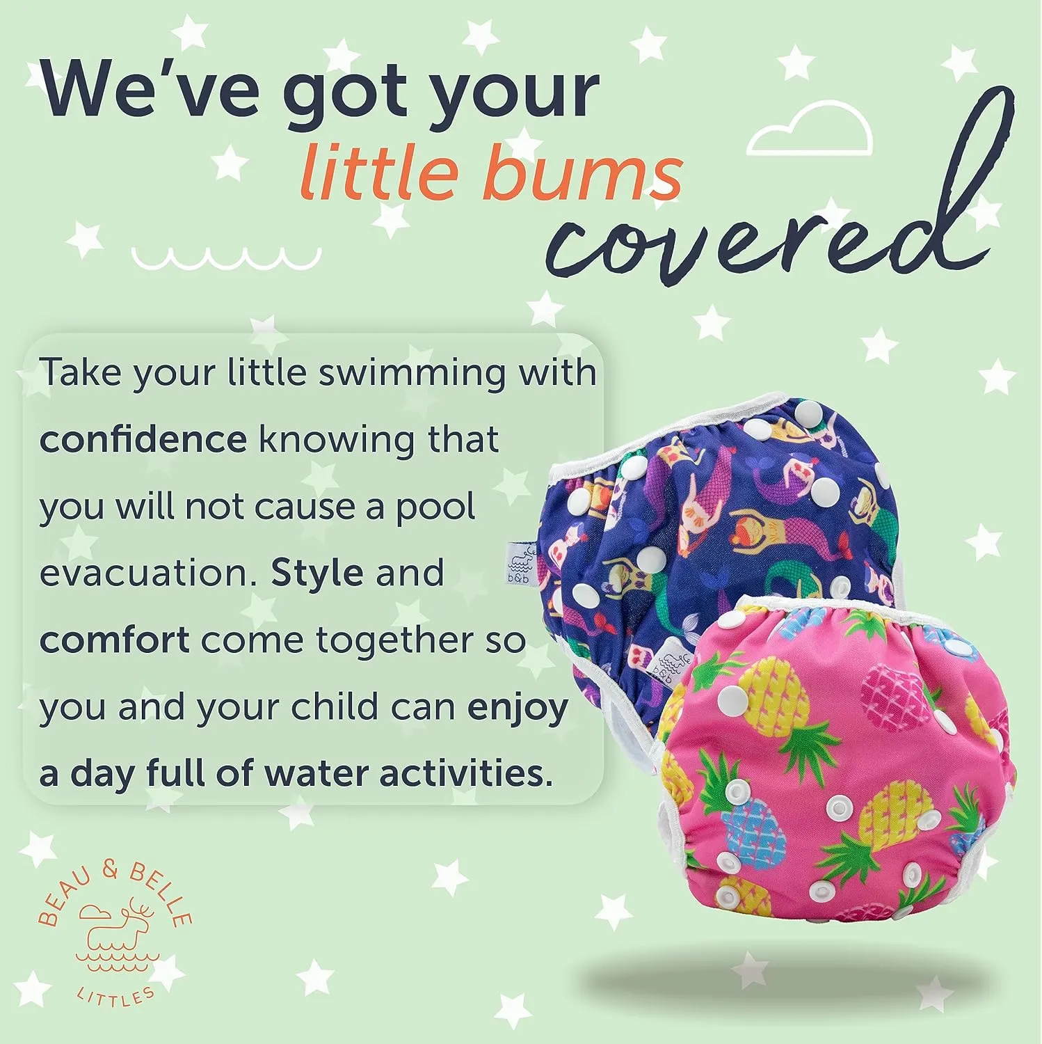 Large Nageuret Reusable Swim Diaper — Adjustable & Stylish Reusable Diapers — Swim Diapers for Toddlers — Sizes 4-6 (30-45lbs) (Narwhal)