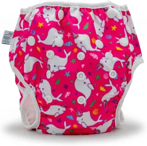 Large Nageuret Reusable Swim Diaper — Adjustable & Stylish Reusable Diapers — Swim Diapers for Toddlers — Sizes 4-6 (30-45lbs) (Narwhal)