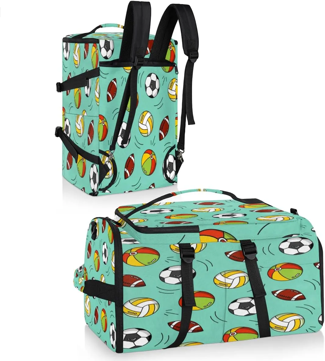 Large Sports Gym Bag With Shoe & Laptop Compartment 47L Waterproof Travel Duffel Bags for Men Women Ball Theme Luggage Backpack Duffle Bag