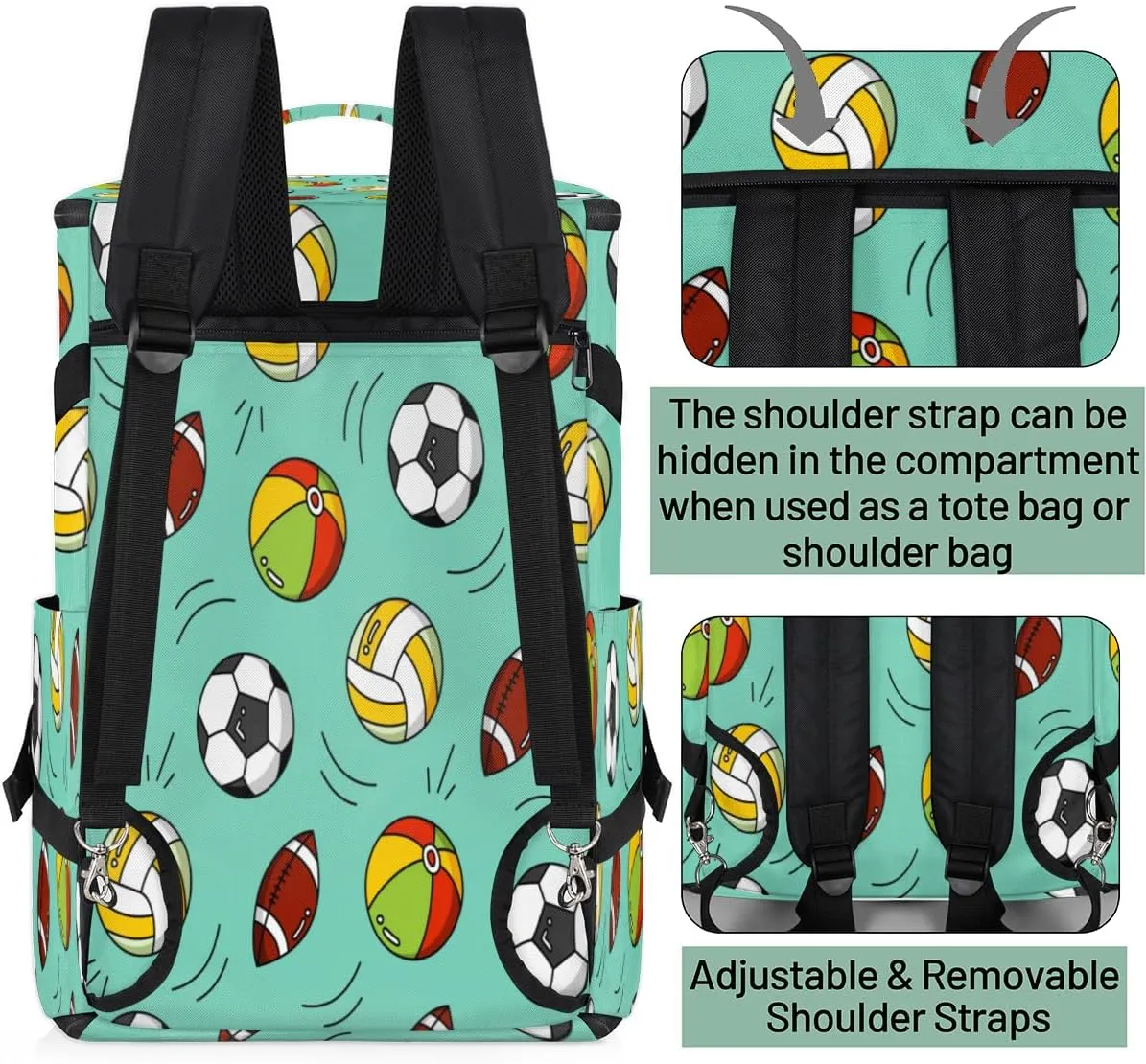 Large Sports Gym Bag With Shoe & Laptop Compartment 47L Waterproof Travel Duffel Bags for Men Women Ball Theme Luggage Backpack Duffle Bag