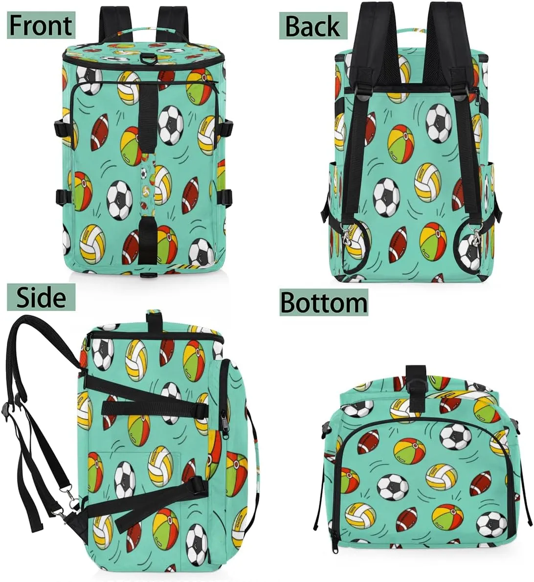 Large Sports Gym Bag With Shoe & Laptop Compartment 47L Waterproof Travel Duffel Bags for Men Women Ball Theme Luggage Backpack Duffle Bag