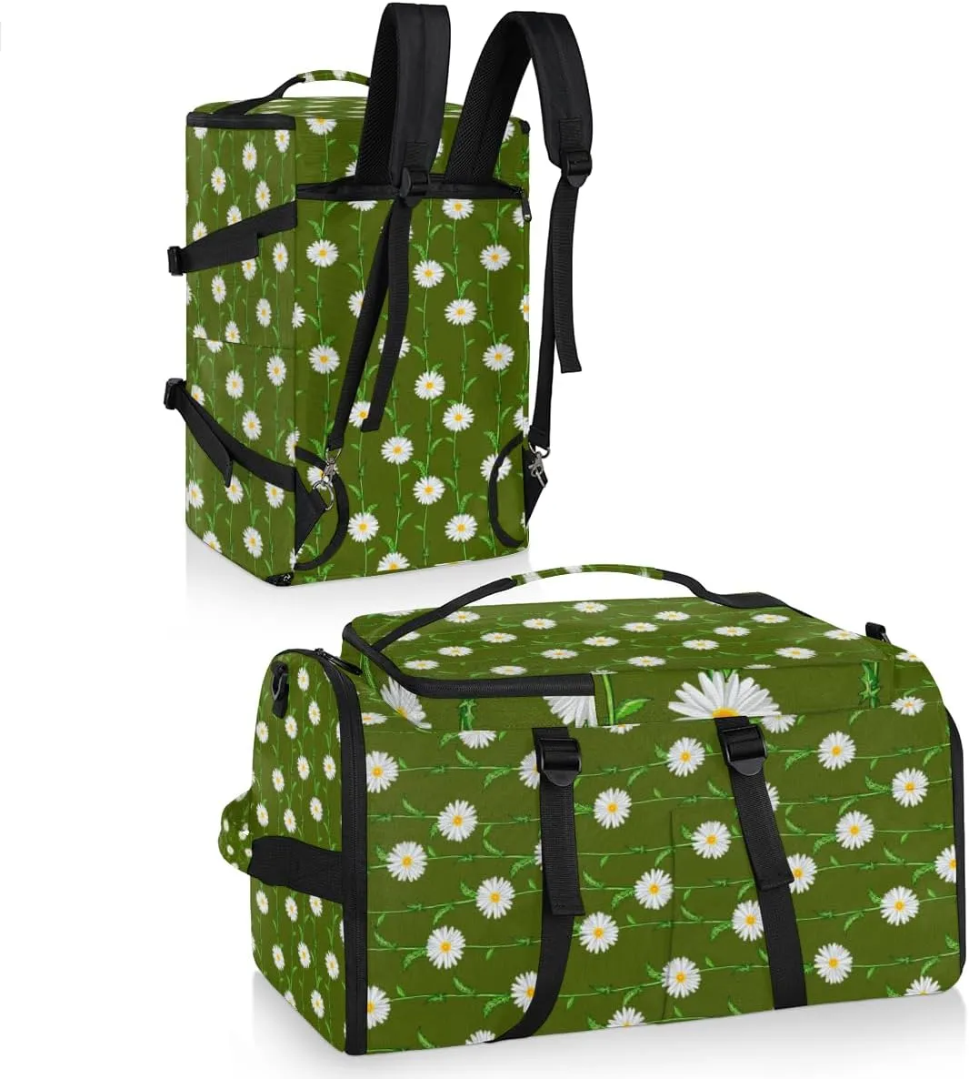 Large Sports Gym Bag With Shoe & Laptop Compartment 47L Waterproof Travel Duffel Bags for Men Women Daisy Flower Plant Luggage Backpack Duffle Bag