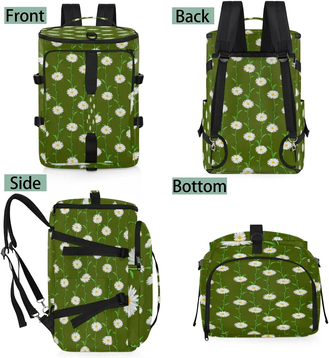 Large Sports Gym Bag With Shoe & Laptop Compartment 47L Waterproof Travel Duffel Bags for Men Women Daisy Flower Plant Luggage Backpack Duffle Bag