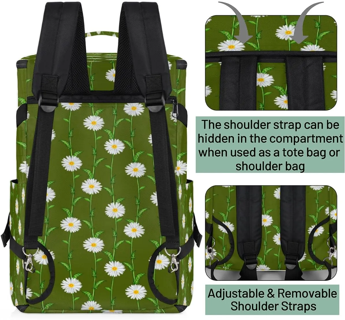 Large Sports Gym Bag With Shoe & Laptop Compartment 47L Waterproof Travel Duffel Bags for Men Women Daisy Flower Plant Luggage Backpack Duffle Bag