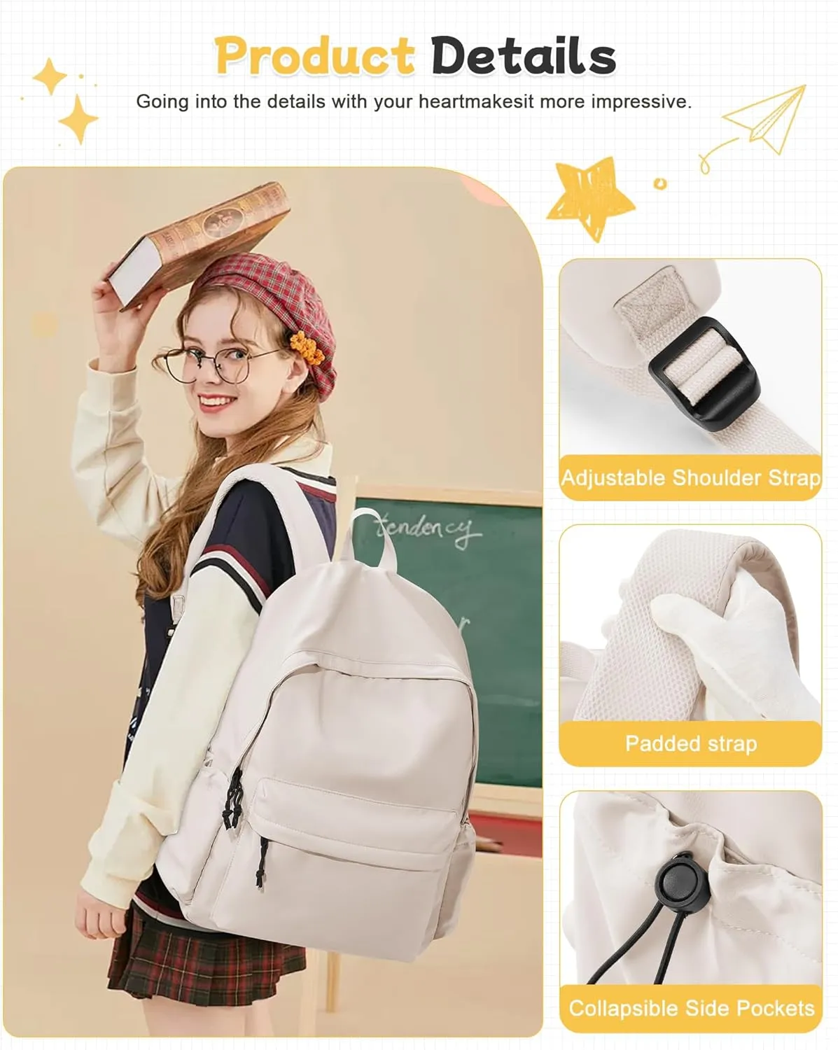 Large White Backpack for Women Men, Gym Backpack for Women Foldable Outdoor Weekender Gym Bag, Waterproof Sports Back Pack & Dance Yoga travel Bag