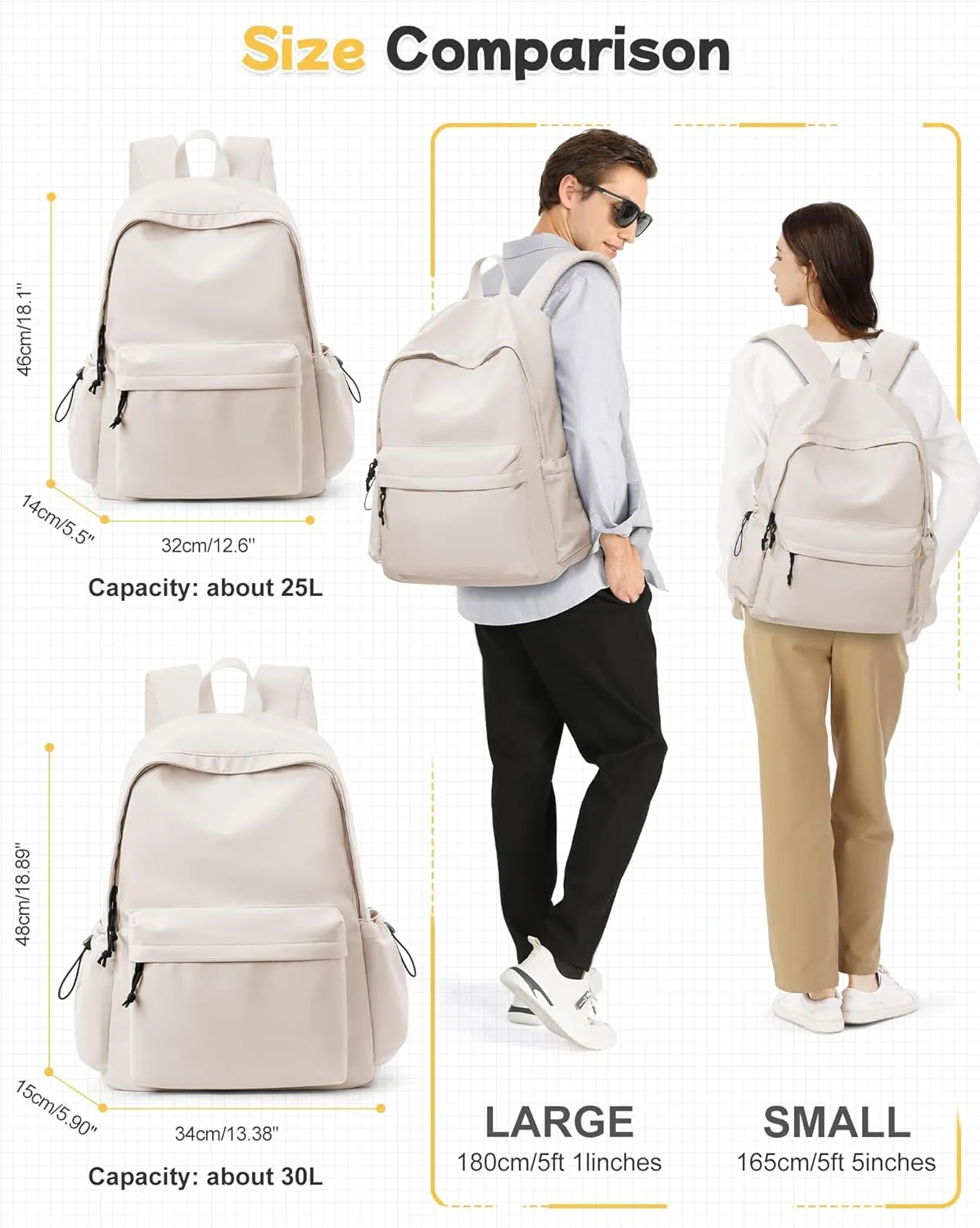Large White Backpack for Women Men, Gym Backpack for Women Foldable Outdoor Weekender Gym Bag, Waterproof Sports Back Pack & Dance Yoga travel Bag