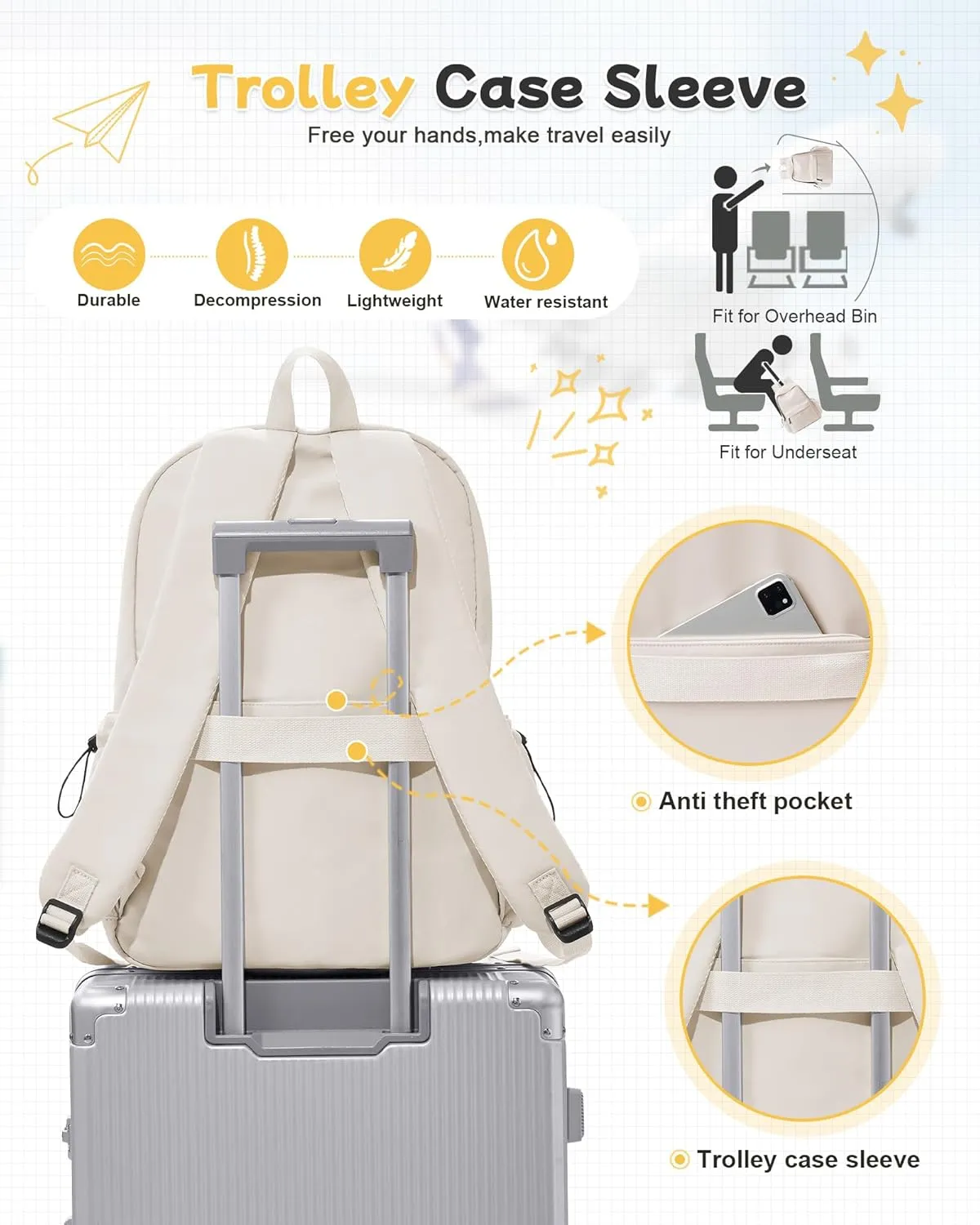 Large White Backpack for Women Men, Gym Backpack for Women Foldable Outdoor Weekender Gym Bag, Waterproof Sports Back Pack & Dance Yoga travel Bag