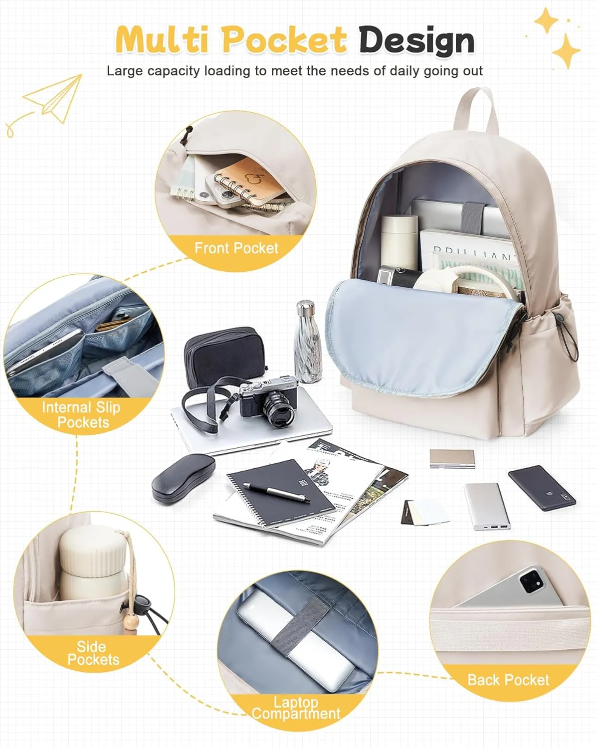 Large White Backpack for Women Men, Gym Backpack for Women Foldable Outdoor Weekender Gym Bag, Waterproof Sports Back Pack & Dance Yoga travel Bag