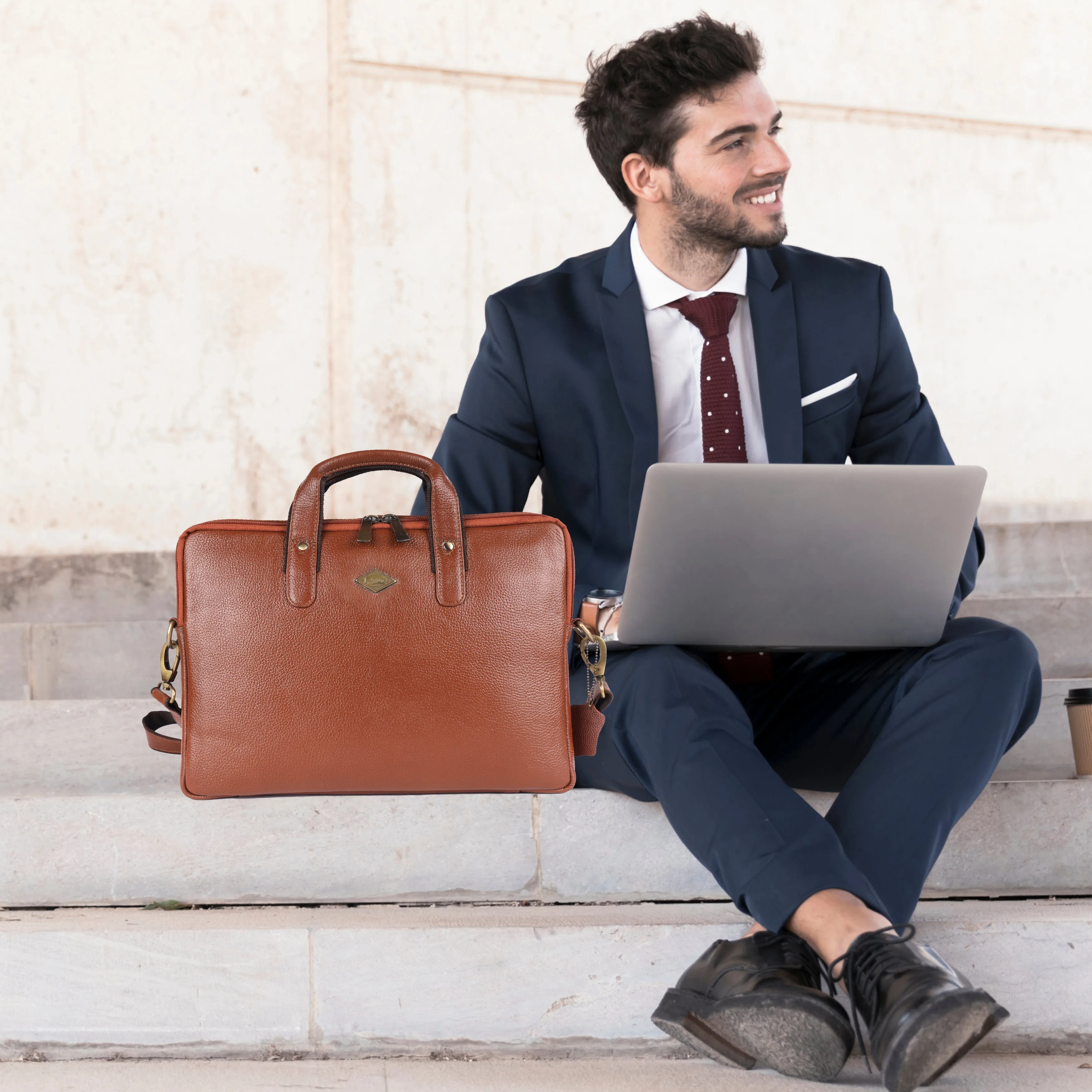 Laveri® Genuine Leather Laptop Messenger bag #2817 TAN