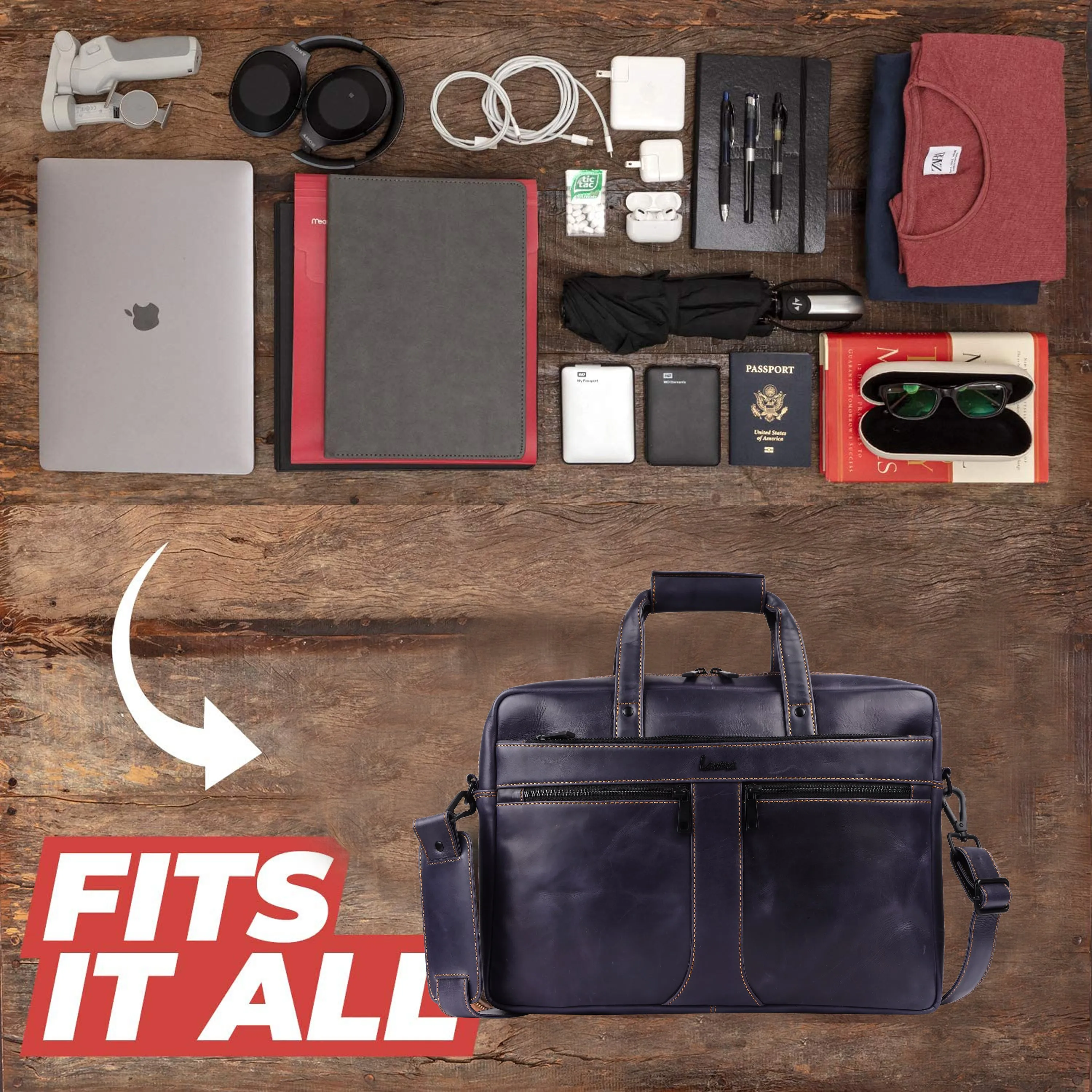 Laveri Genuine Leather Office Laptop Bag