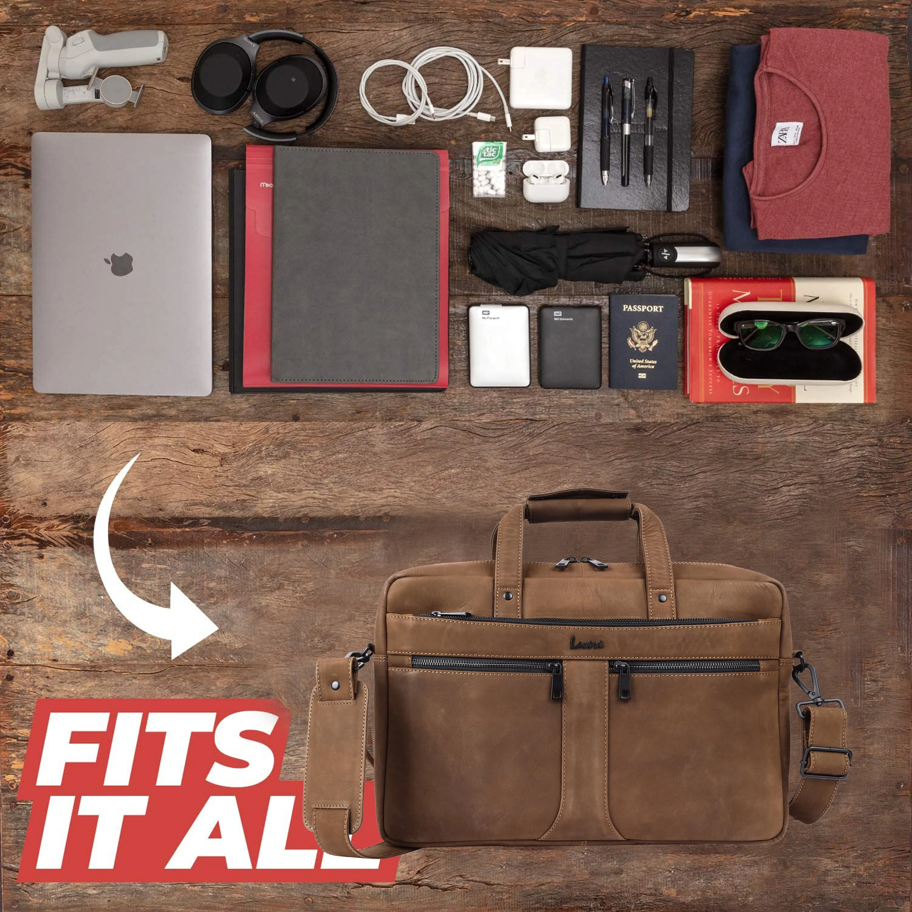 Laveri Genuine Leather Office Laptop Bag