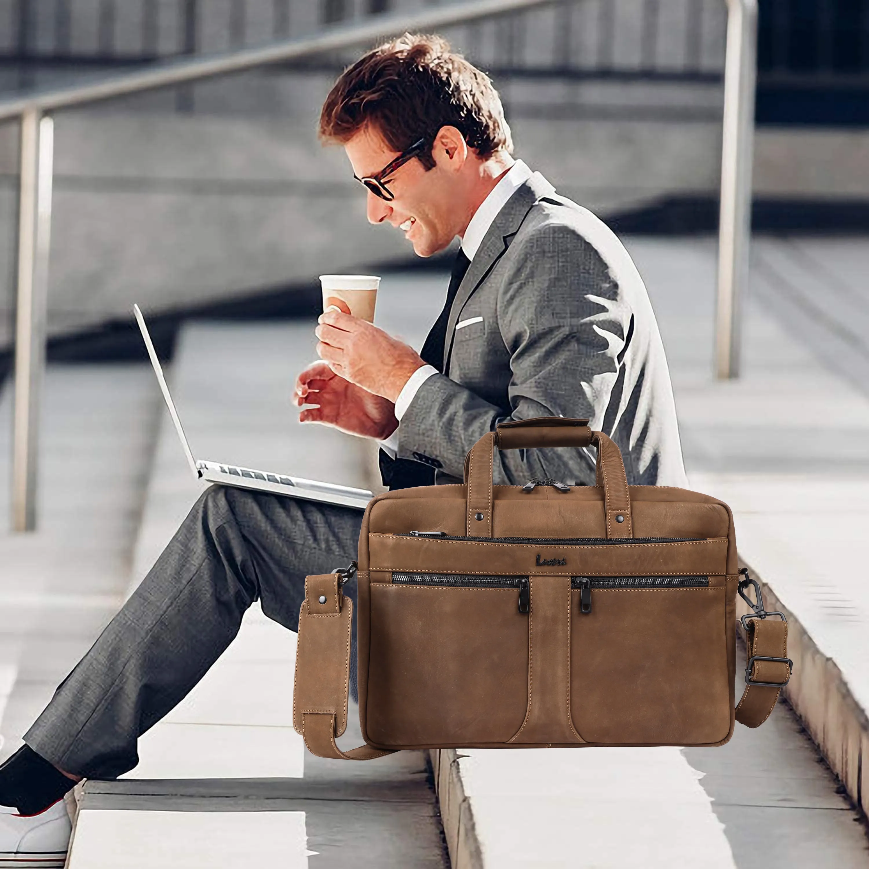 Laveri Genuine Leather Office Laptop Bag