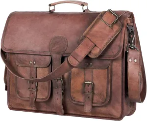 Leather Briefcase 18 inch Laptop Messenger Bag for Men and Women best crossbody Satchel for Office work travel