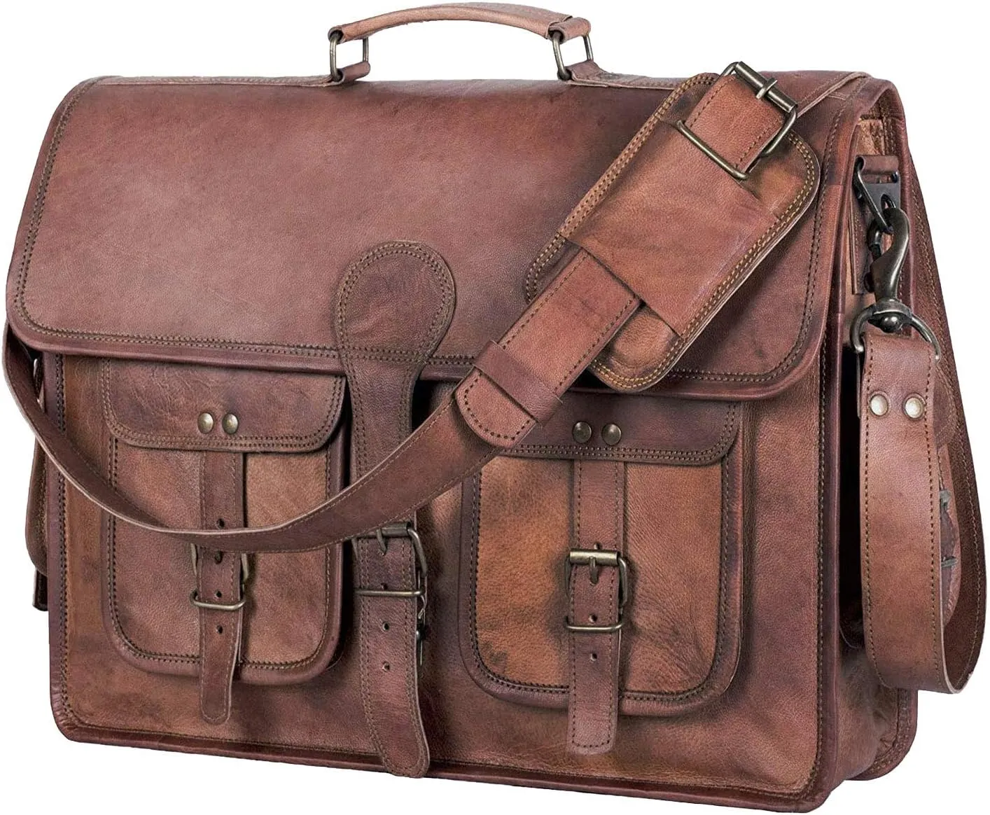 Leather Briefcase 18 inch Laptop Messenger Bag for Men and Women best crossbody Satchel for Office work travel