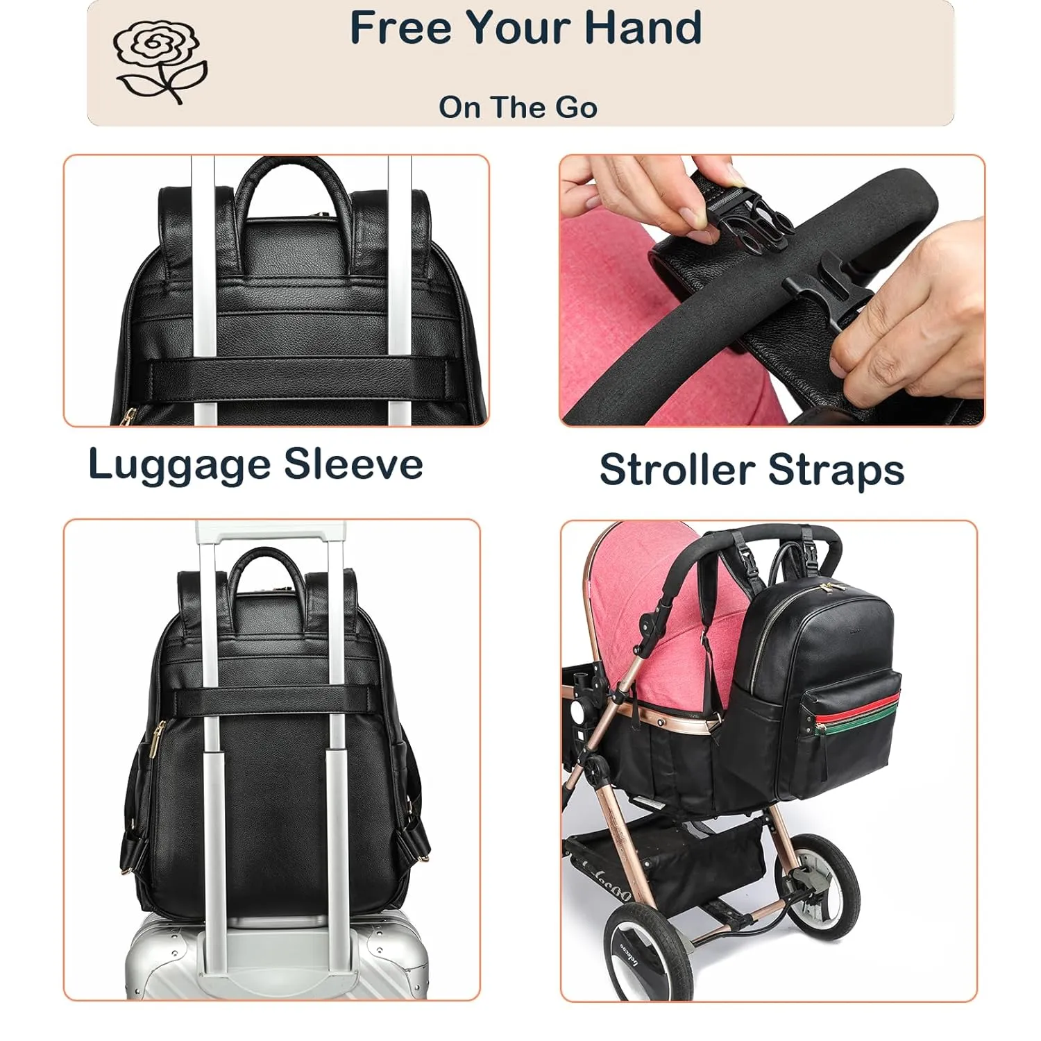 Leather Diaper Bag Backpack for Women with Multiple Pockets,Laptop Compartment and Changing Pad.