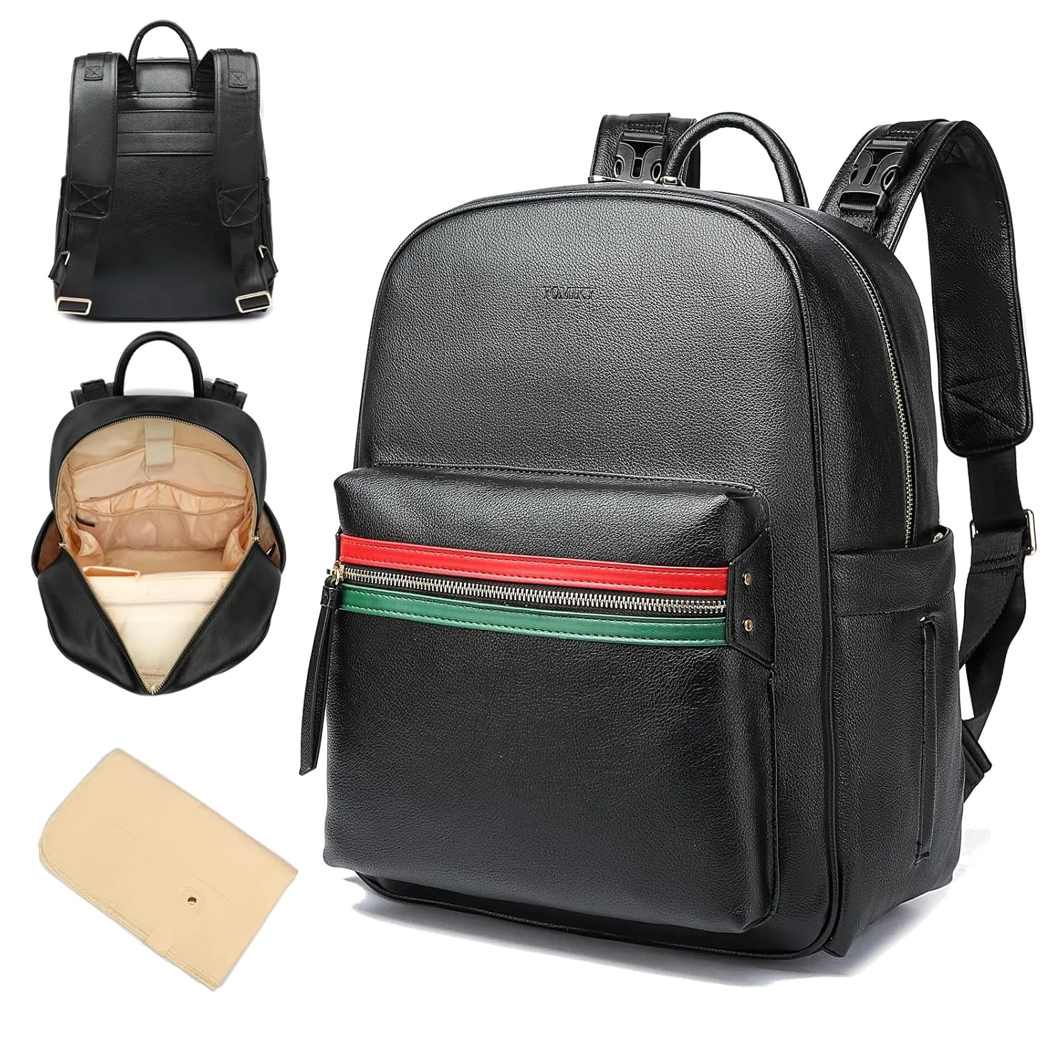 Leather Diaper Bag Backpack for Women with Multiple Pockets,Laptop Compartment and Changing Pad.