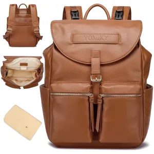 Leather Diaper Bag Backpack Purse for Mom and Dad with Wet Dry Bag and Changing Pad, Well Organized.