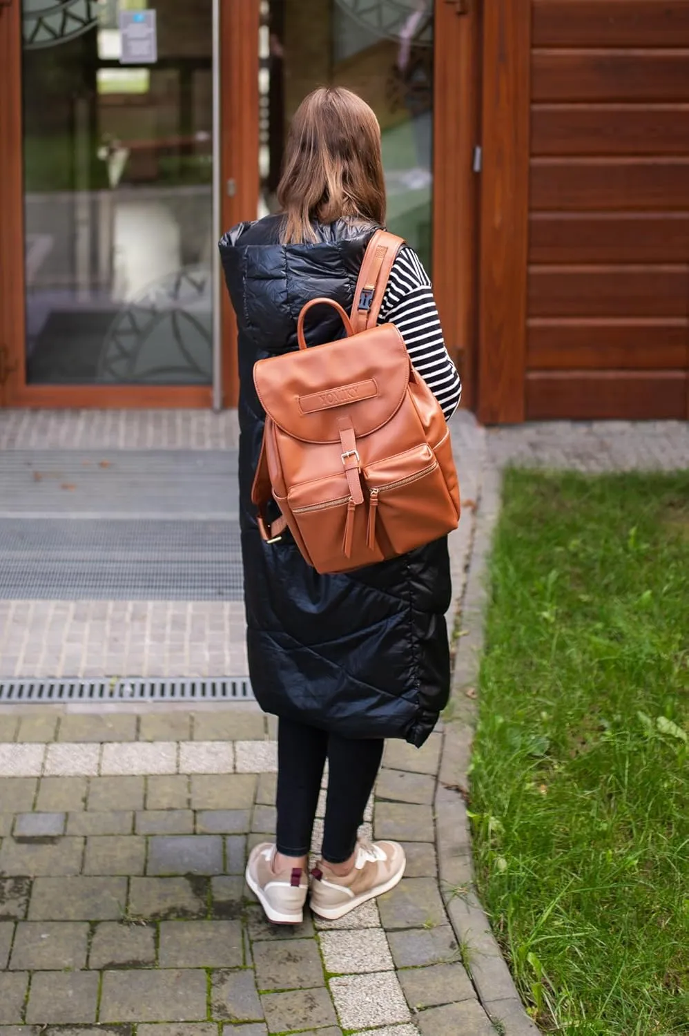 Leather Diaper Bag Backpack Purse for Mom and Dad with Wet Dry Bag and Changing Pad, Well Organized.