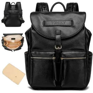Leather Diaper Bag Backpack Purse for Mom and Dad with Wet Dry Bag and Changing Pad, Well Organized.