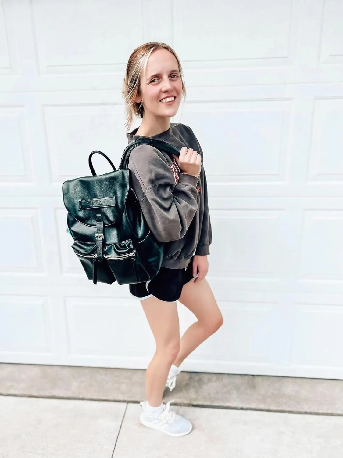 Leather Diaper Bag Backpack Purse for Mom and Dad with Wet Dry Bag and Changing Pad, Well Organized.