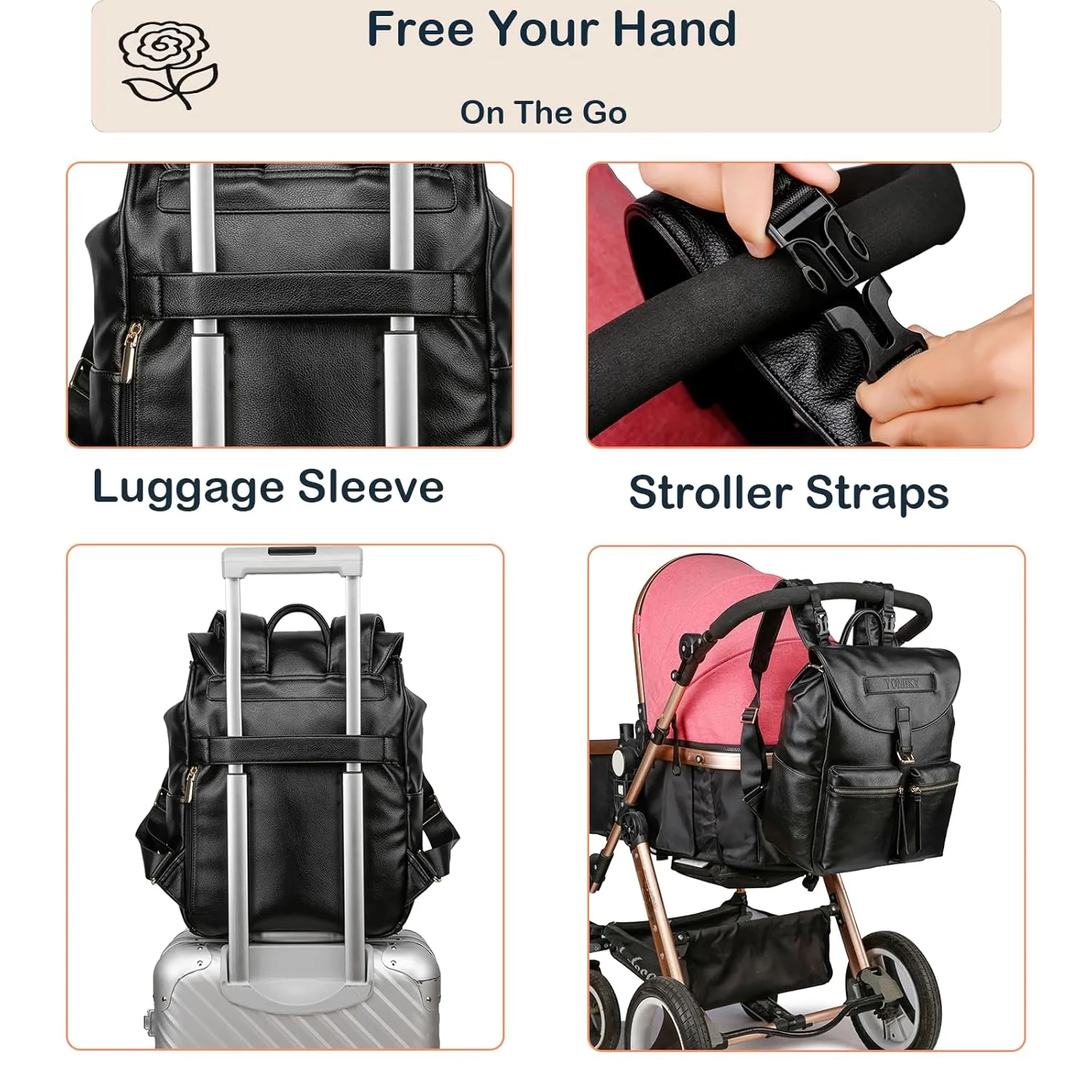Leather Diaper Bag Backpack Purse for Mom and Dad with Wet Dry Bag and Changing Pad, Well Organized.