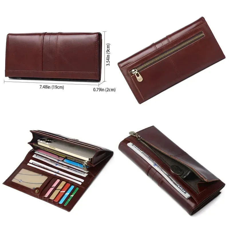 Leather Long Multifunction Card Holder Wallet for Women