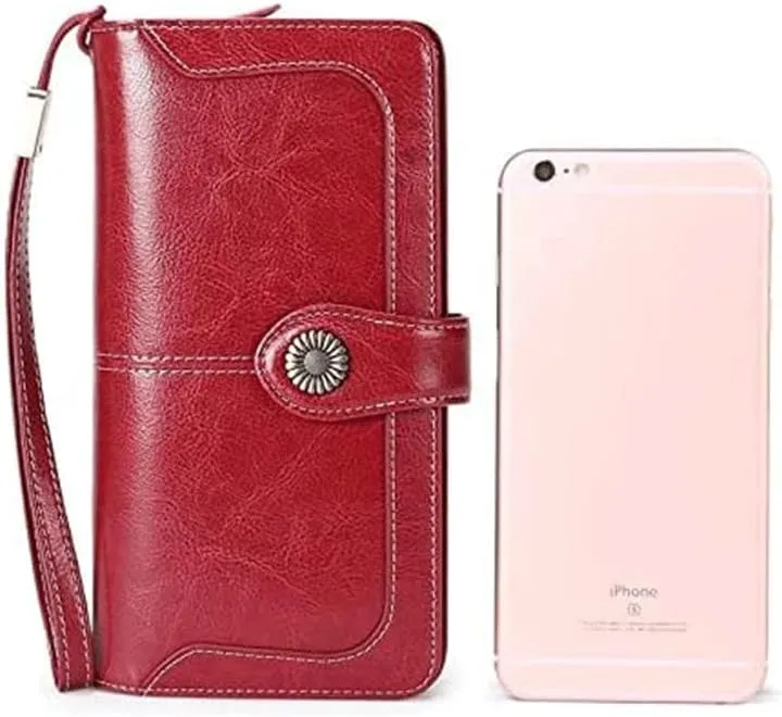 Leather Wallet Leather Women's Wallet Long Large Capacity Buckle Purse Clutch Girls Zipper Fashion Elegant Coin Pocket Memorial Day Gift Large Capacity (Black,20x10cm)