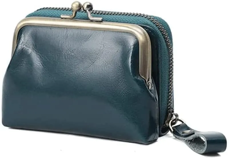 Leather Wallet Pu Leather Women's Wallet Fashion Large Capacity Ladies Purse Clutch Elegant Casual Short Coin Pocket Large Capacity (Blue,11x8cm)