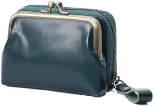 Leather Wallet Pu Leather Women's Wallet Fashion Large Capacity Ladies Purse Clutch Elegant Casual Short Coin Pocket Large Capacity (Blue,11x8cm)