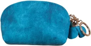 Leather Wallet Pu Leather Women's Wallet Fashion Mini Zipper Purse Clutch Large Capacity Retro Coin Pocket Women's Gift Large Capacity (Blue,7.5x11.8cm)