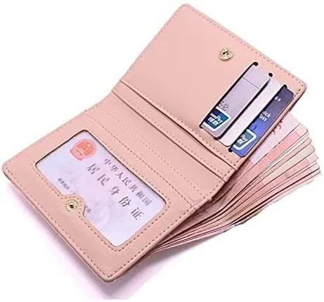 Leather Wallet Pu Leather Women's Wallet Fashion Short Purse Clutch for Girls Students Large Capacity Portable Coin Pocket Large Capacity (Bk,9x11cm)