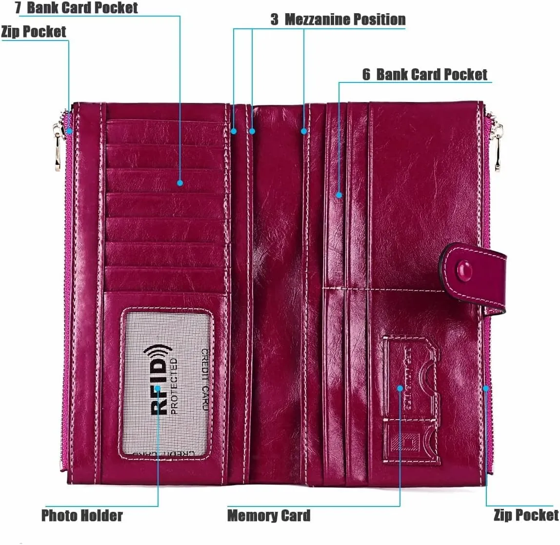 Leather Wallet Pu Leather Women's Wallet Large Capacity Long Purse Clutch Ladies Fashion Coin Pocket Birthday Large Capacity (Yellow,10.5X19.5cm)