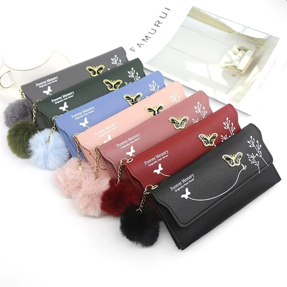 Leather Wallet Pu Leather Women's Wallet New Long Fashion Zipper Purse Clutch for Girls Creative Bow Portable Coin Pocket Card Holder Large Capacity (Be,9.5x19cm)