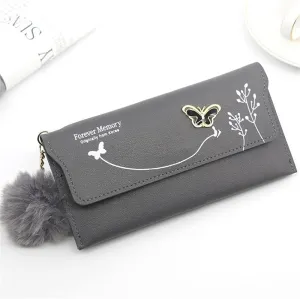 Leather Wallet Pu Leather Women's Wallet New Long Fashion Zipper Purse Clutch for Girls Creative Bow Portable Coin Pocket Card Holder Large Capacity (Ro,9.5x19cm)