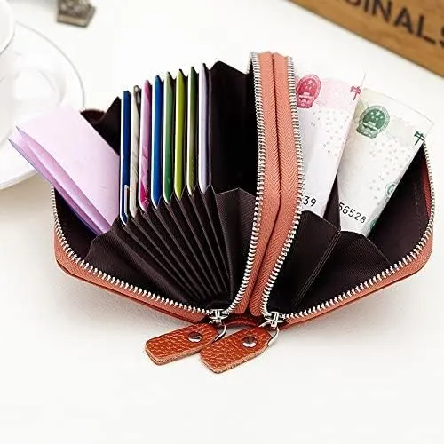 Leather Wallet Pu Leather Women's Wallet Retro Fashion Short Purse Clutch for Girls Ladies Business Card Holder Coin Pocket Large Capacity (Orange,8.5x10.5cm)