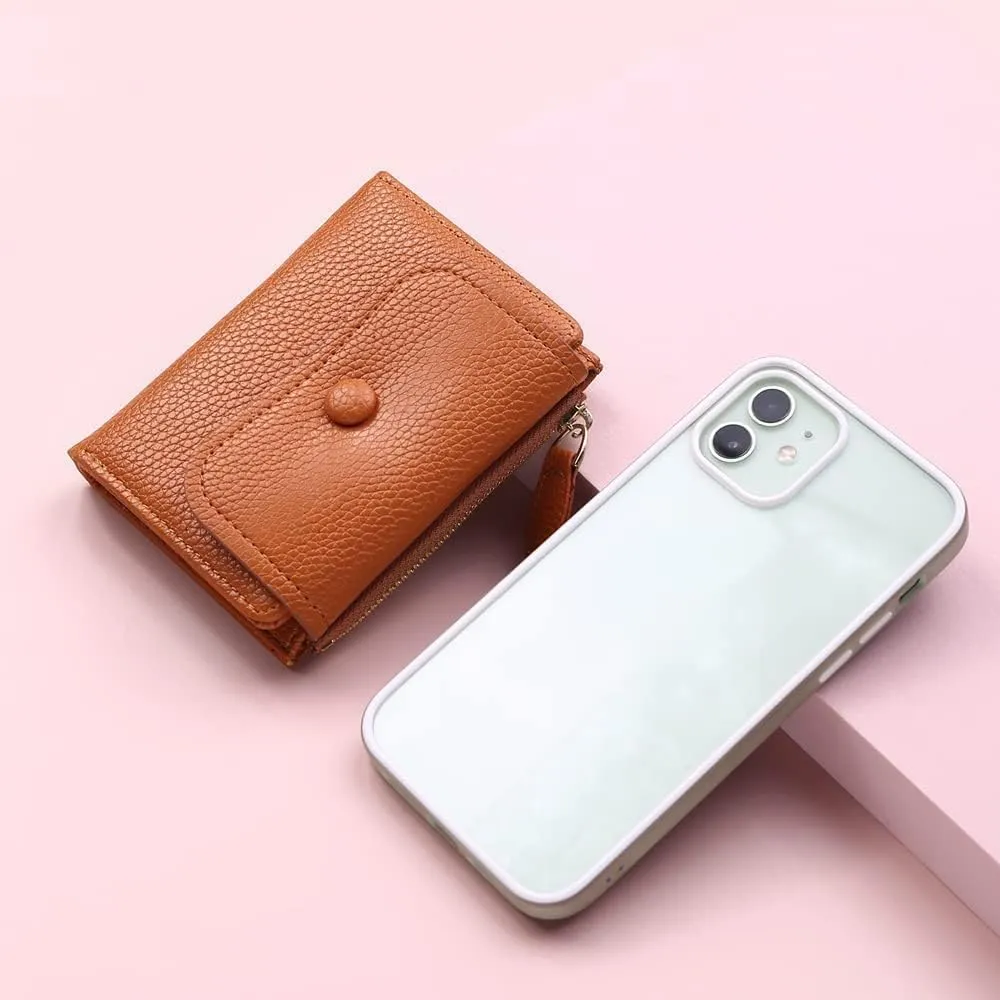 Leather Wallet Pu Leather Women's Wallet Short Large Capacity Purse Clutch Ladies Fashion Elegant Buckle Coin Pocket Card Holder Large Capacity (Brown,9.5x11.5cm)