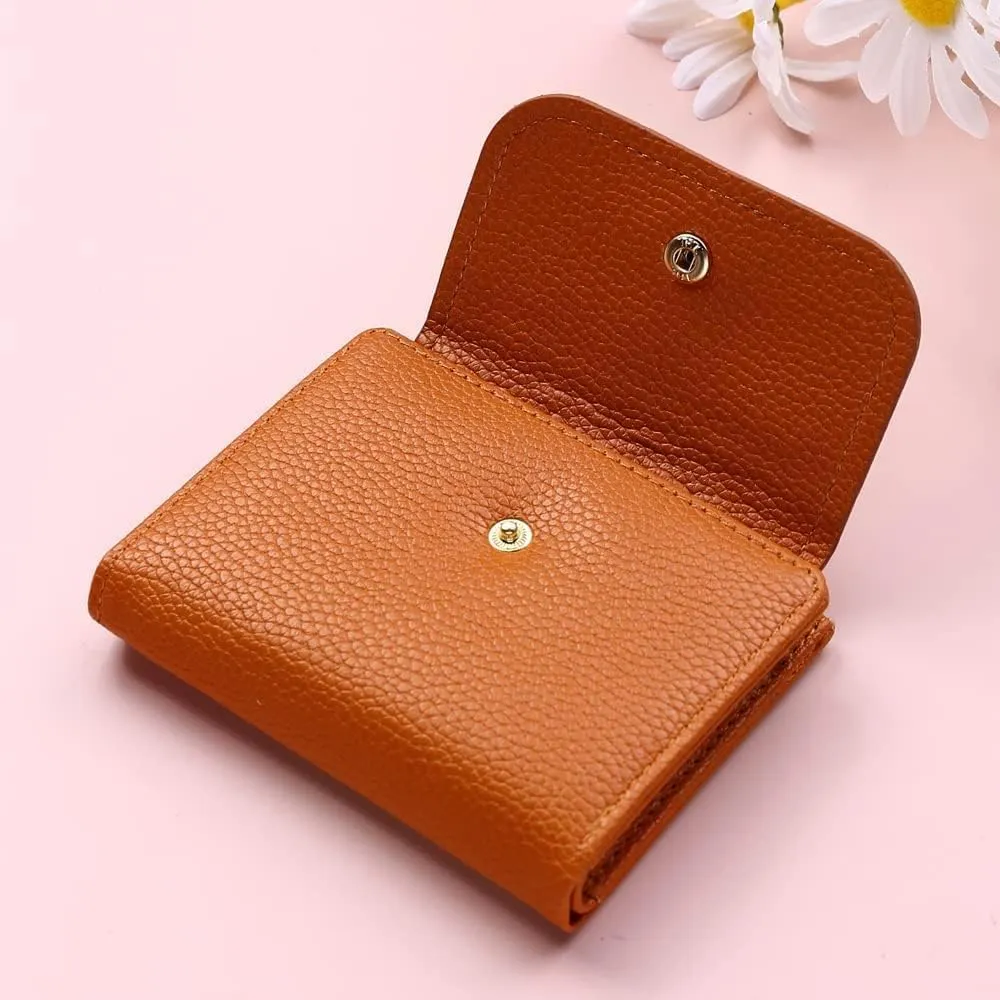 Leather Wallet Pu Leather Women's Wallet Short Large Capacity Purse Clutch Ladies Fashion Elegant Buckle Coin Pocket Card Holder Large Capacity (Brown,9.5x11.5cm)