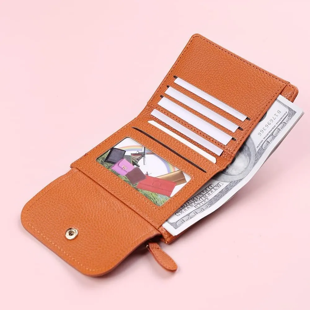 Leather Wallet Pu Leather Women's Wallet Short Large Capacity Purse Clutch Ladies Fashion Elegant Buckle Coin Pocket Card Holder Large Capacity (Brown,9.5x11.5cm)