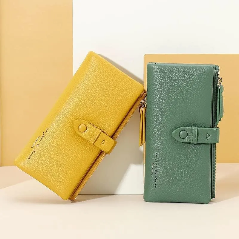 Leather Wallet Pu Leather Women's Wallet Simple Large Capacity Long Purse Clutch Ladies Girls Solid Color Zipper Coin Pocket Large Capacity (Blue,10x19cm)