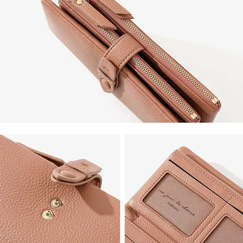 Leather Wallet Pu Leather Women's Wallet Simple Large Capacity Long Purse Clutch Ladies Girls Solid Color Zipper Coin Pocket Large Capacity (Blue,10x19cm)