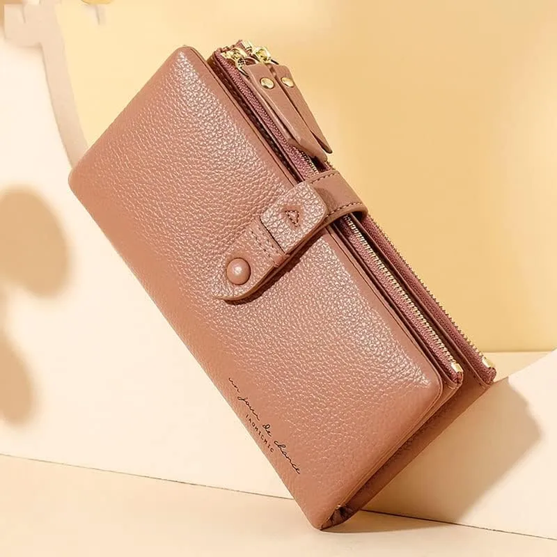 Leather Wallet Pu Leather Women's Wallet Simple Large Capacity Long Purse Clutch Ladies Girls Solid Color Zipper Coin Pocket Large Capacity (Blue,10x19cm)