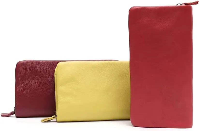 Leather Wallet Pu Leather Women's Wallet Simple Solid Color Design Long Purse Clutch Girls Women's Large Capacity Coin Pocket Large Capacity (Yellow,10x19cm)