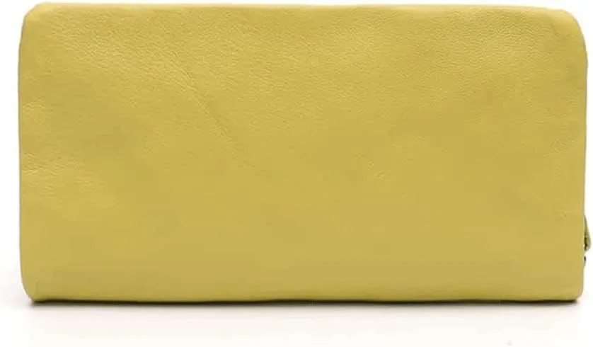 Leather Wallet Pu Leather Women's Wallet Simple Solid Color Design Long Purse Clutch Girls Women's Large Capacity Coin Pocket Large Capacity (Yellow,10x19cm)
