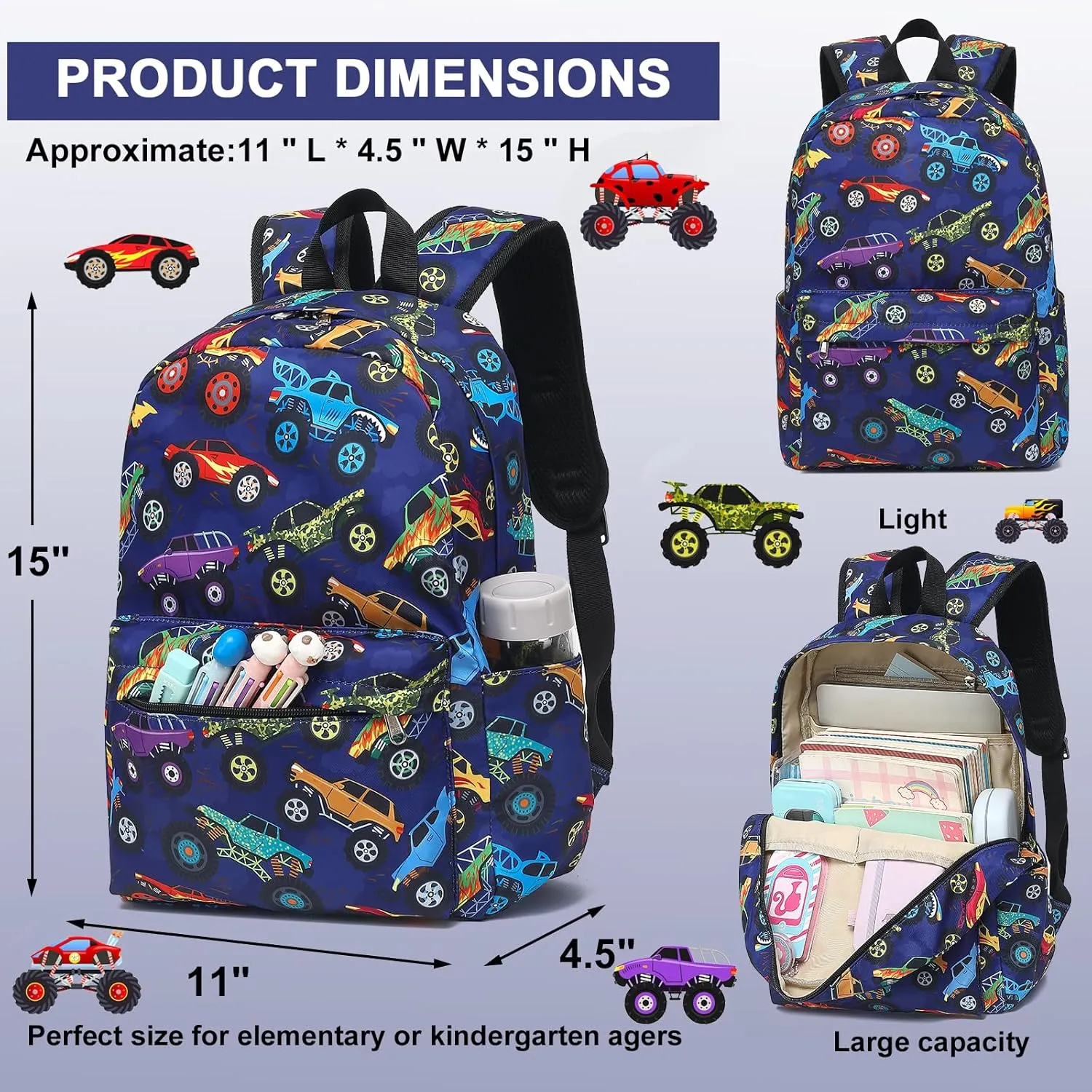 LEDAOU Kids School Backpack with Lunch Box for Boys Girls Kindergarten BookBag School Bag Preschool Toddler Backpack